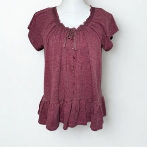 Hayden Los Angeles Boho Ruffle  Short Flutter Sleeve Top Women Medium NWT